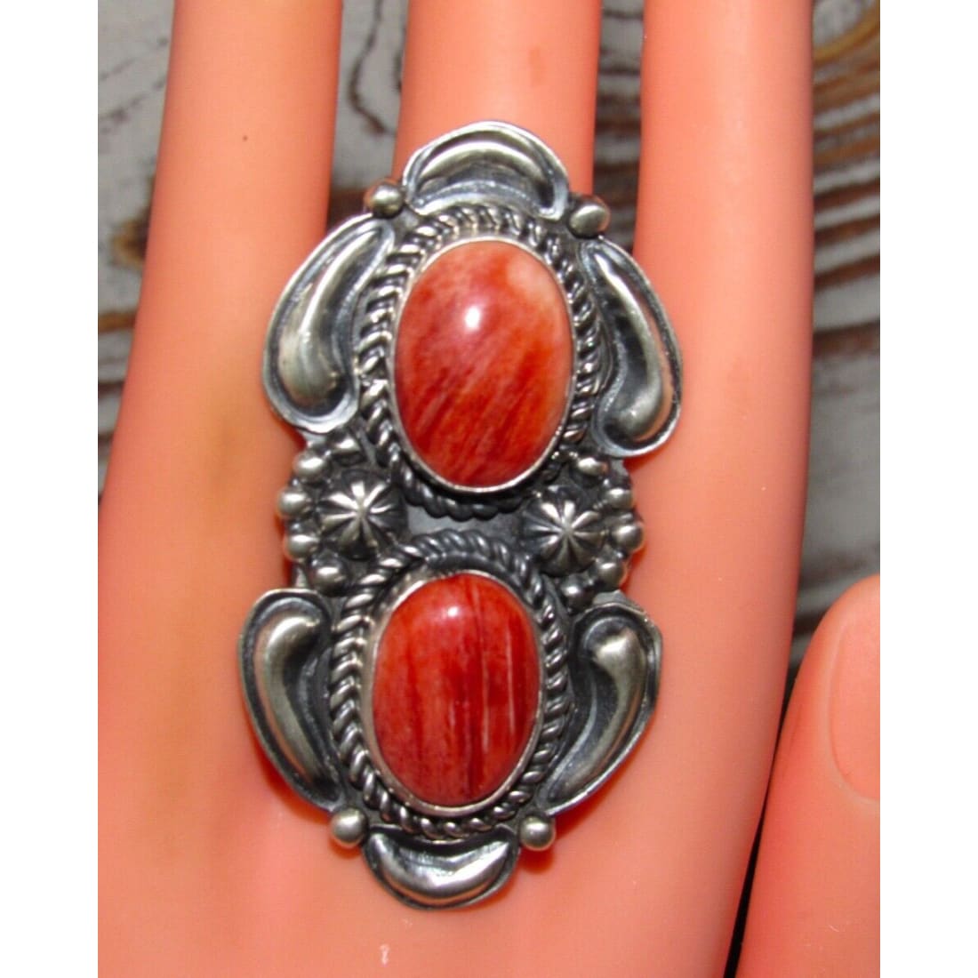 Massive Navajo Red Spiny Oyster Ring Sz 8 Sterling Silver J