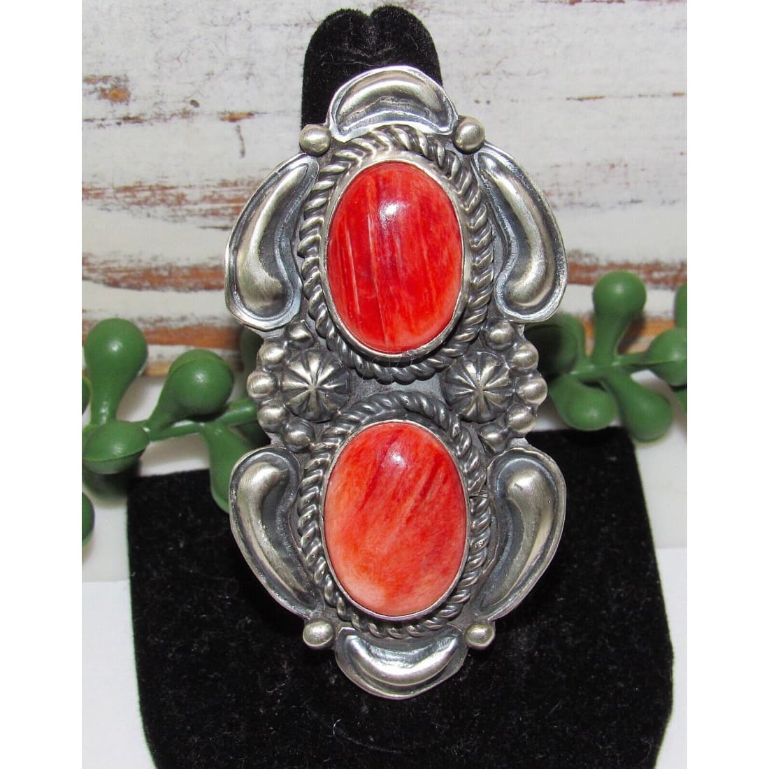 Massive Navajo Red Spiny Oyster Ring Sz 8 Sterling Silver J