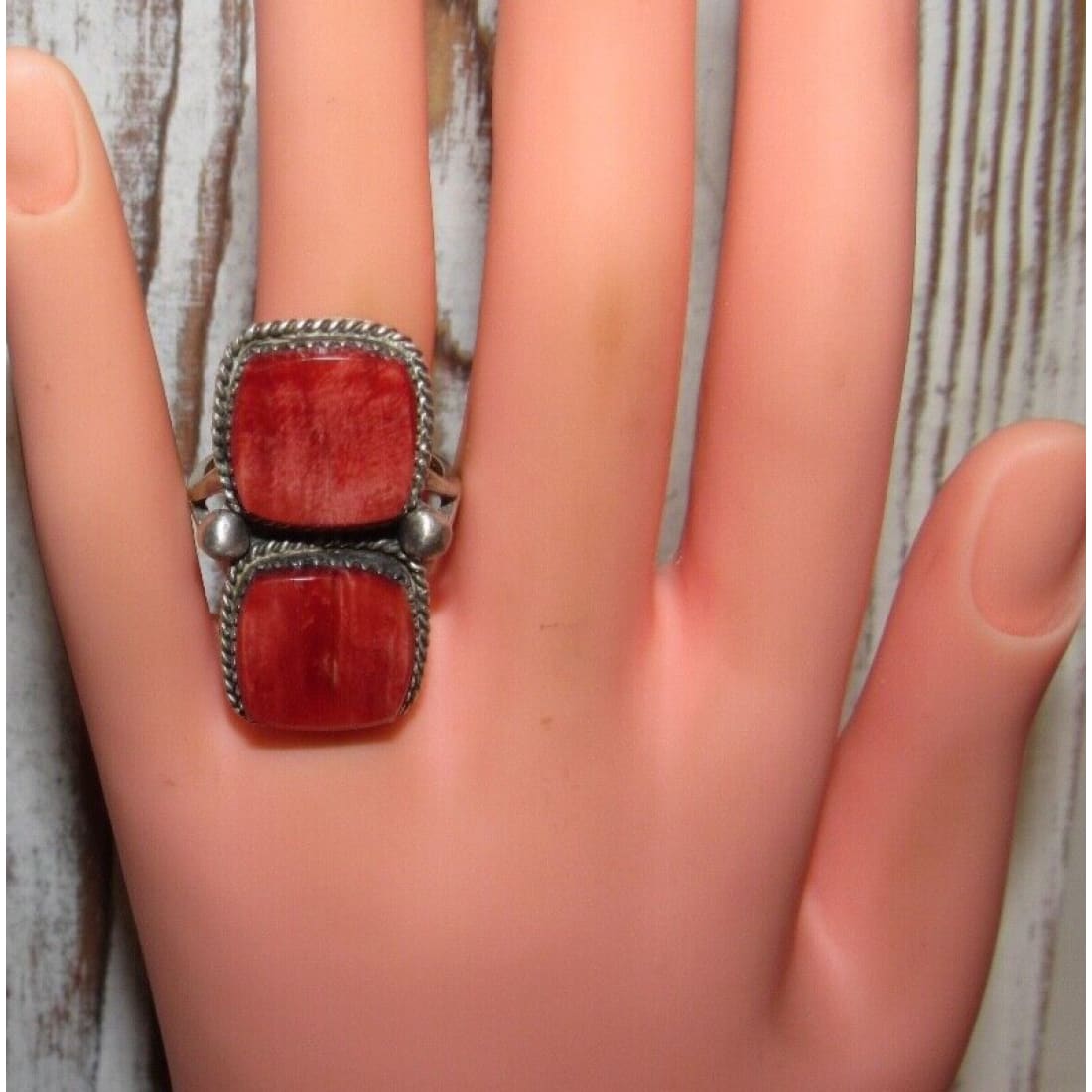 Navajo Red Spiny Oyster Ring Sz 9.5 Sterling Silver Selena