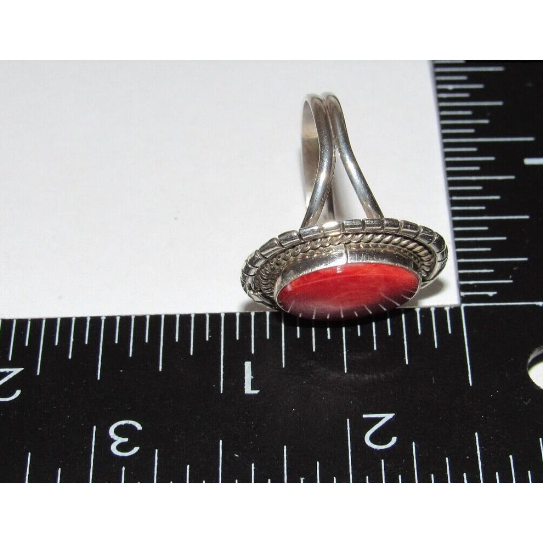 Navajo Red Spiny Ring Size 7.5 Sterling Silver Native