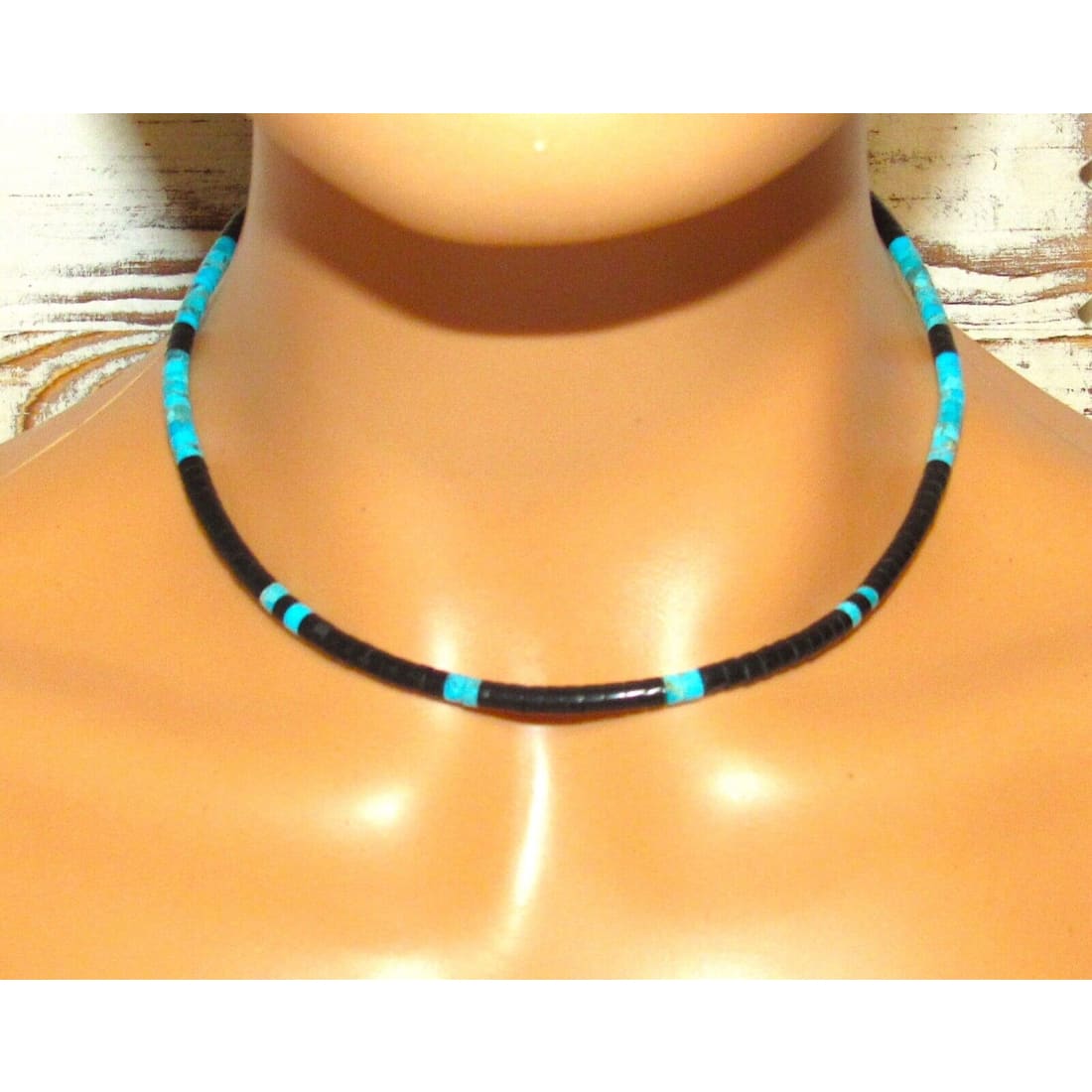 Navajo Rolled Jet & Turquoise Heishi Choker Necklace Native