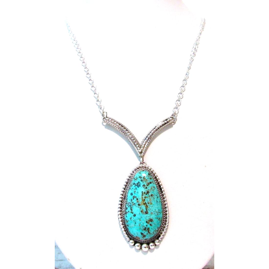 Navajo Royston Turquoise Bar Drop Necklace Sterling Silver