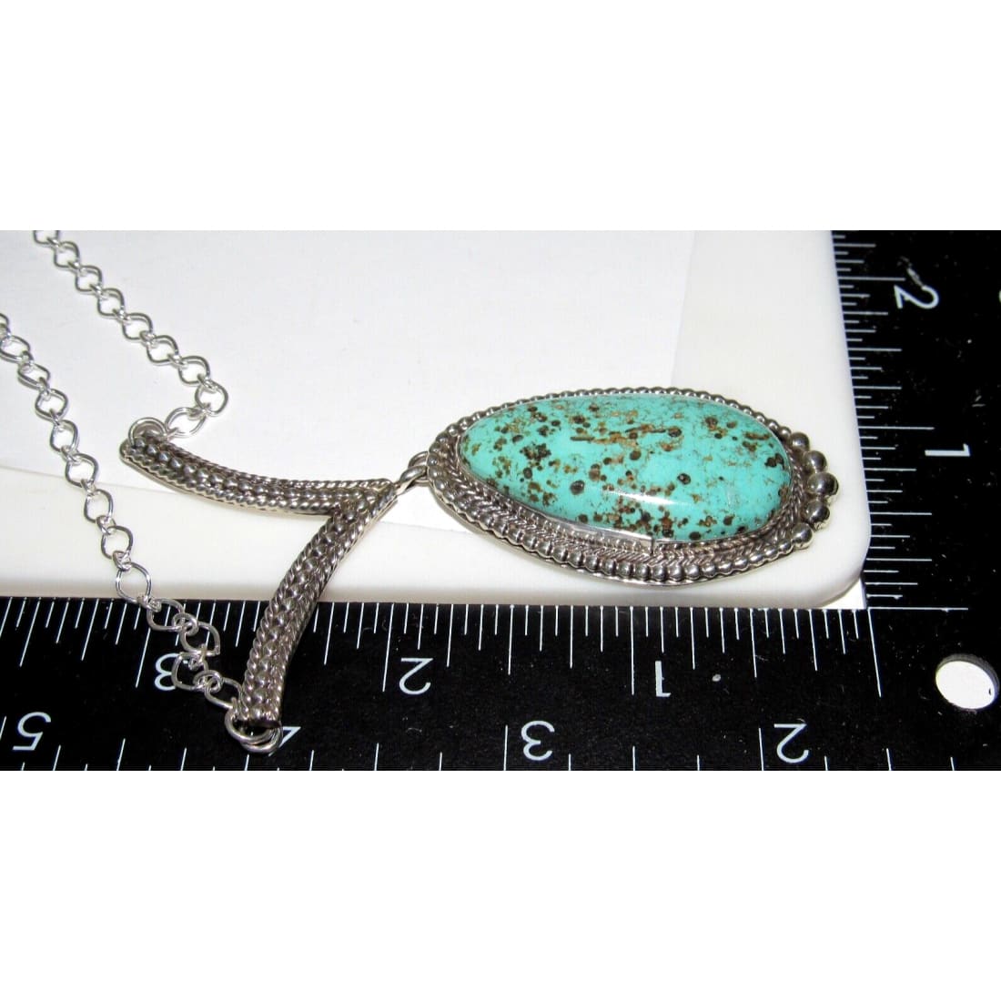 Navajo Royston Turquoise Bar Drop Necklace Sterling Silver