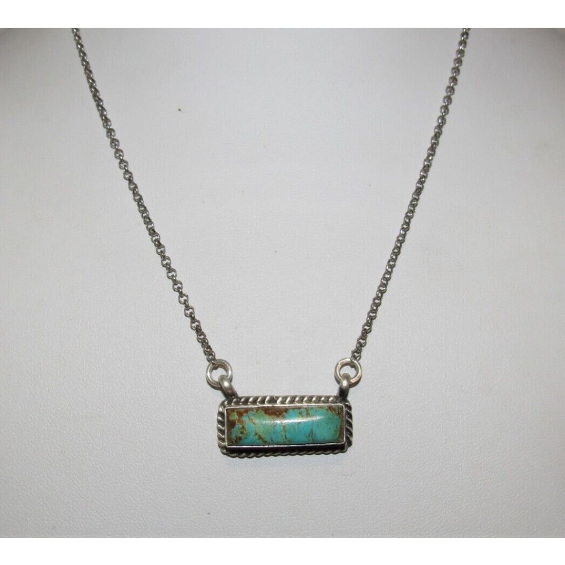 Navajo Royston Turquoise Bar Necklace Sterling Silver Native