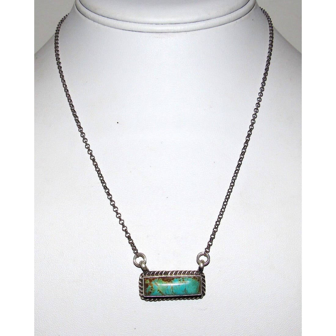 Navajo Royston Turquoise Bar Necklace Sterling Silver Native