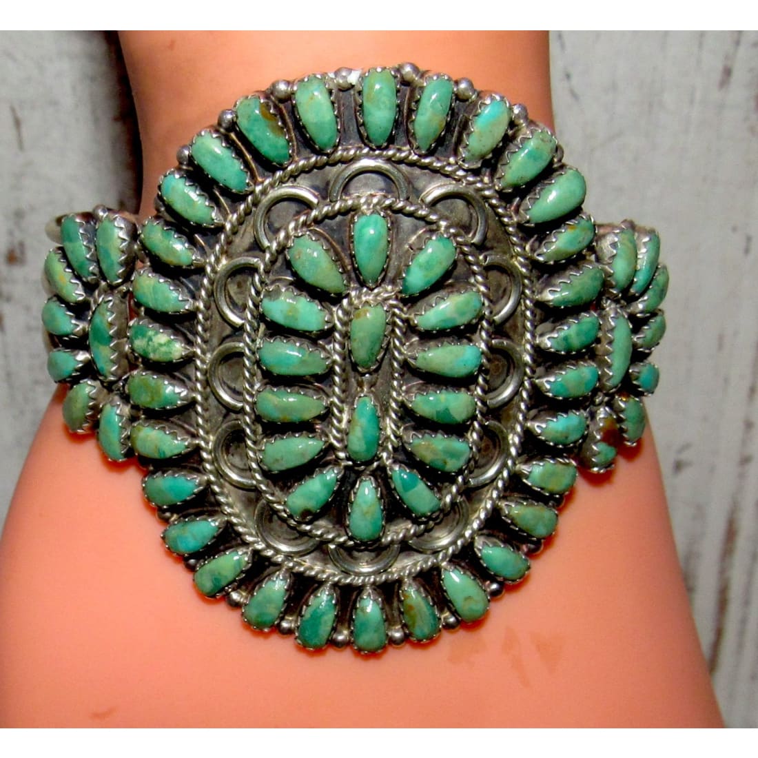 Navajo Royston Turquoise Cluster Cuff Bracelet Sterling