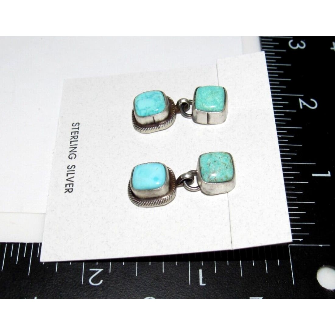 Navajo Royston Turquoise Dangle Earrings Sterling Silver T
