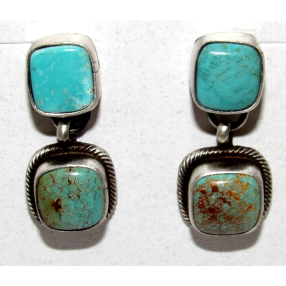 Navajo Royston Turquoise Dangle Earrings Sterling Silver T