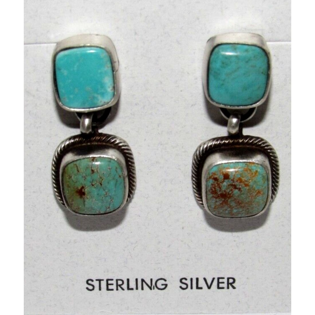 Navajo Royston Turquoise Dangle Earrings Sterling Silver T