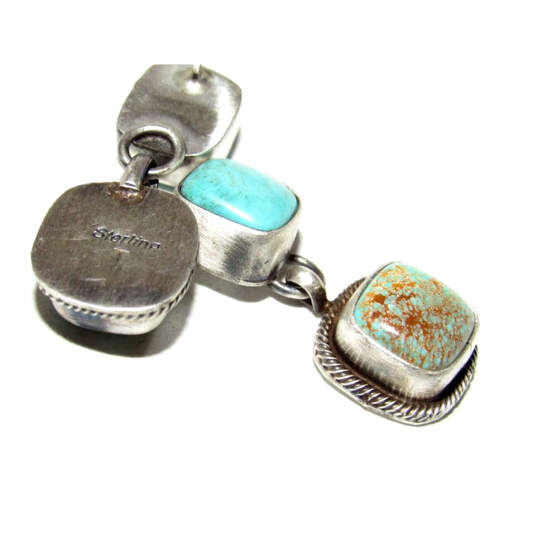 Navajo Royston Turquoise Dangle Earrings Sterling Silver T