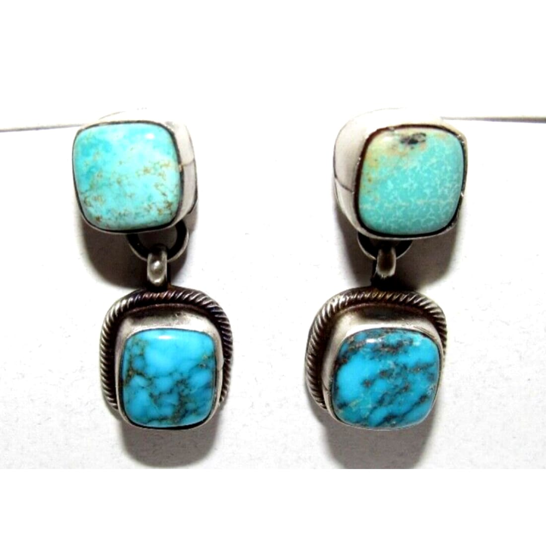 Navajo Royston Turquoise Dangle Earrings Sterling Silver T