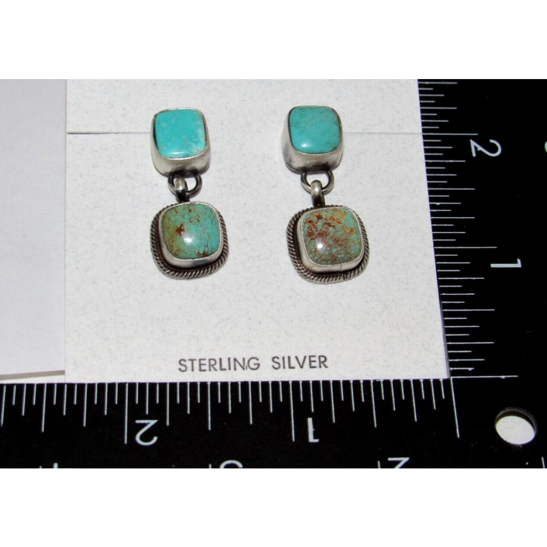 Navajo Royston Turquoise Dangle Earrings Sterling Silver T