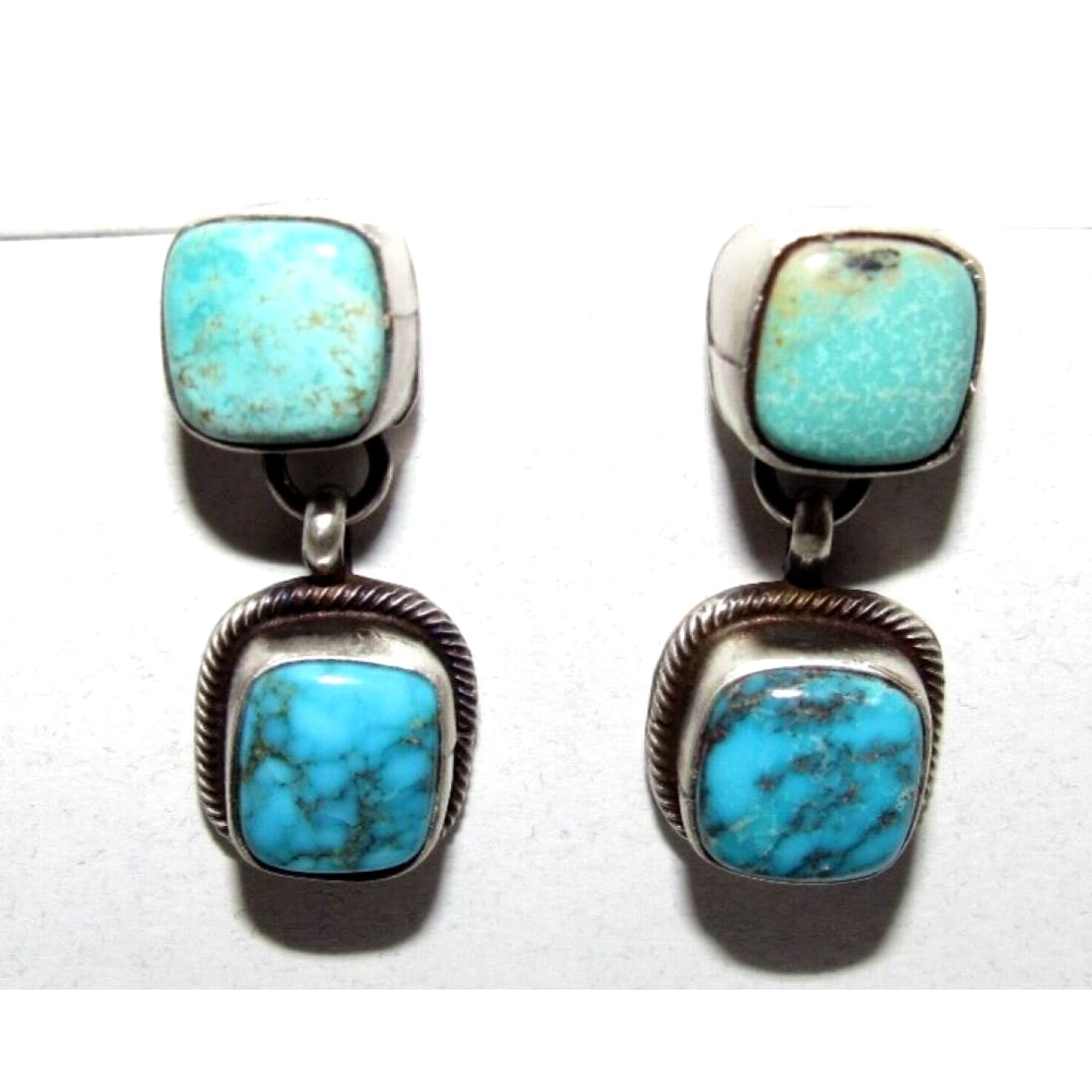 Navajo Royston Turquoise Dangle Earrings Sterling Silver T