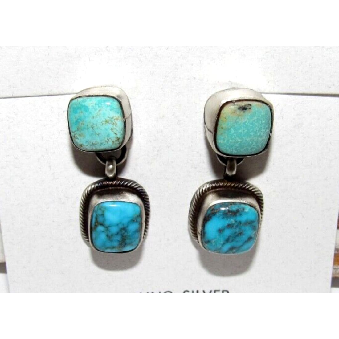 Navajo Royston Turquoise Dangle Earrings Sterling Silver T