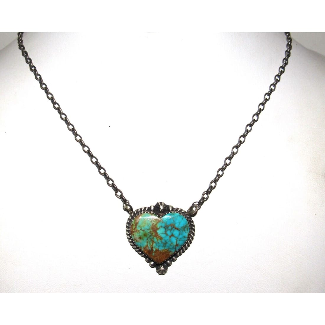 Navajo Royston Turquoise Heart Bar Necklace Sterling Native