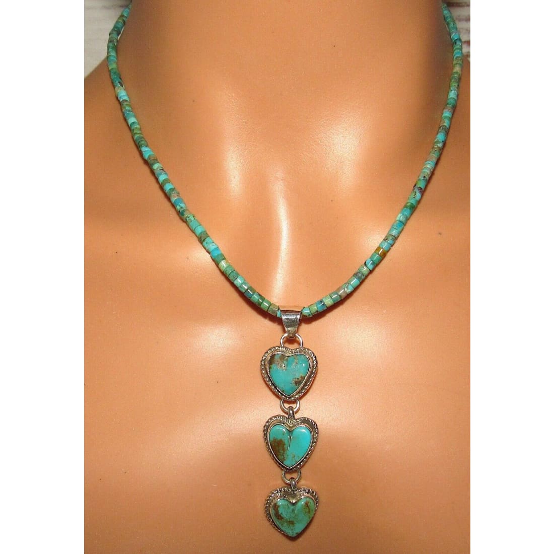 Navajo Royston Turquoise Heart Dangle Pendant Turquoise