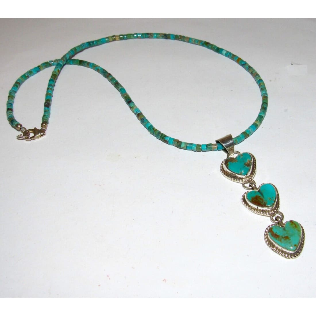 Navajo Royston Turquoise Heart Dangle Pendant Turquoise
