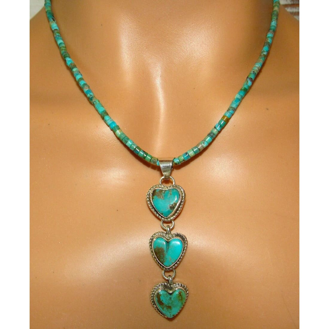 Navajo Royston Turquoise Heart Dangle Pendant Turquoise