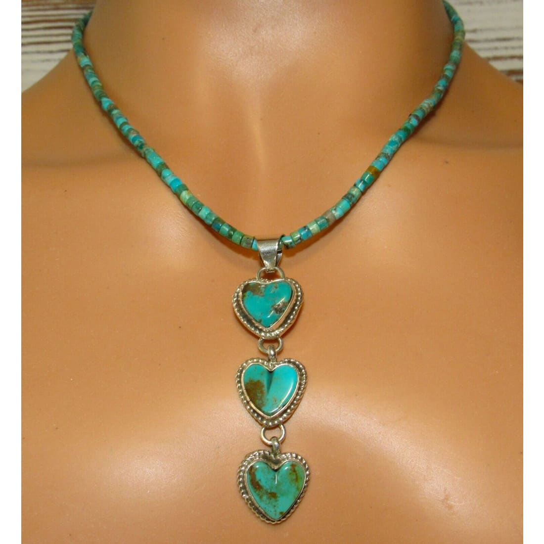 Navajo Royston Turquoise Heart Dangle Pendant Turquoise