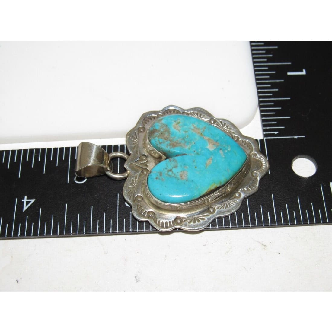 Navajo Royston Turquoise Heart Pendant Sterling Silver M