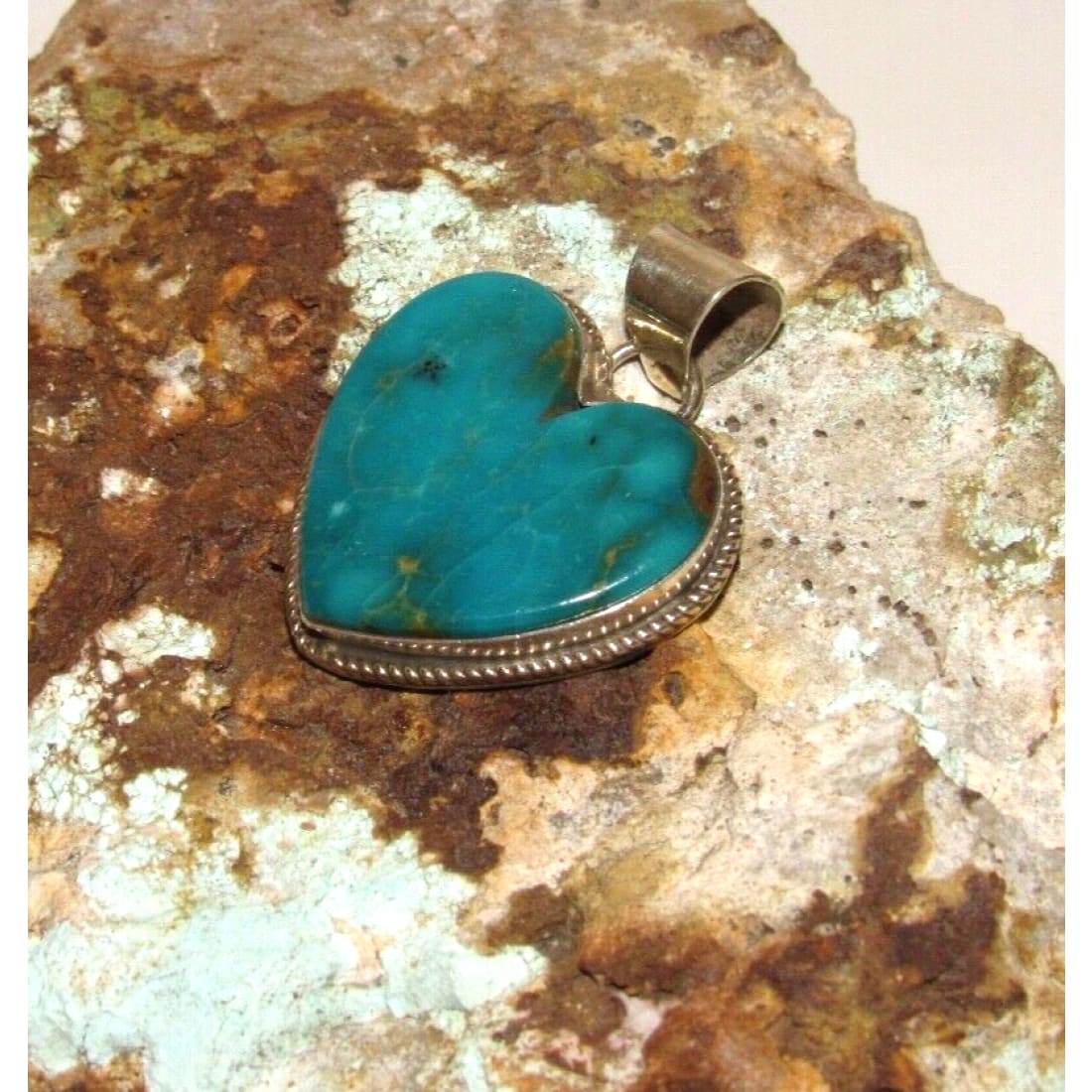 Navajo Royston Turquoise Heart Pendant Sterling Silver