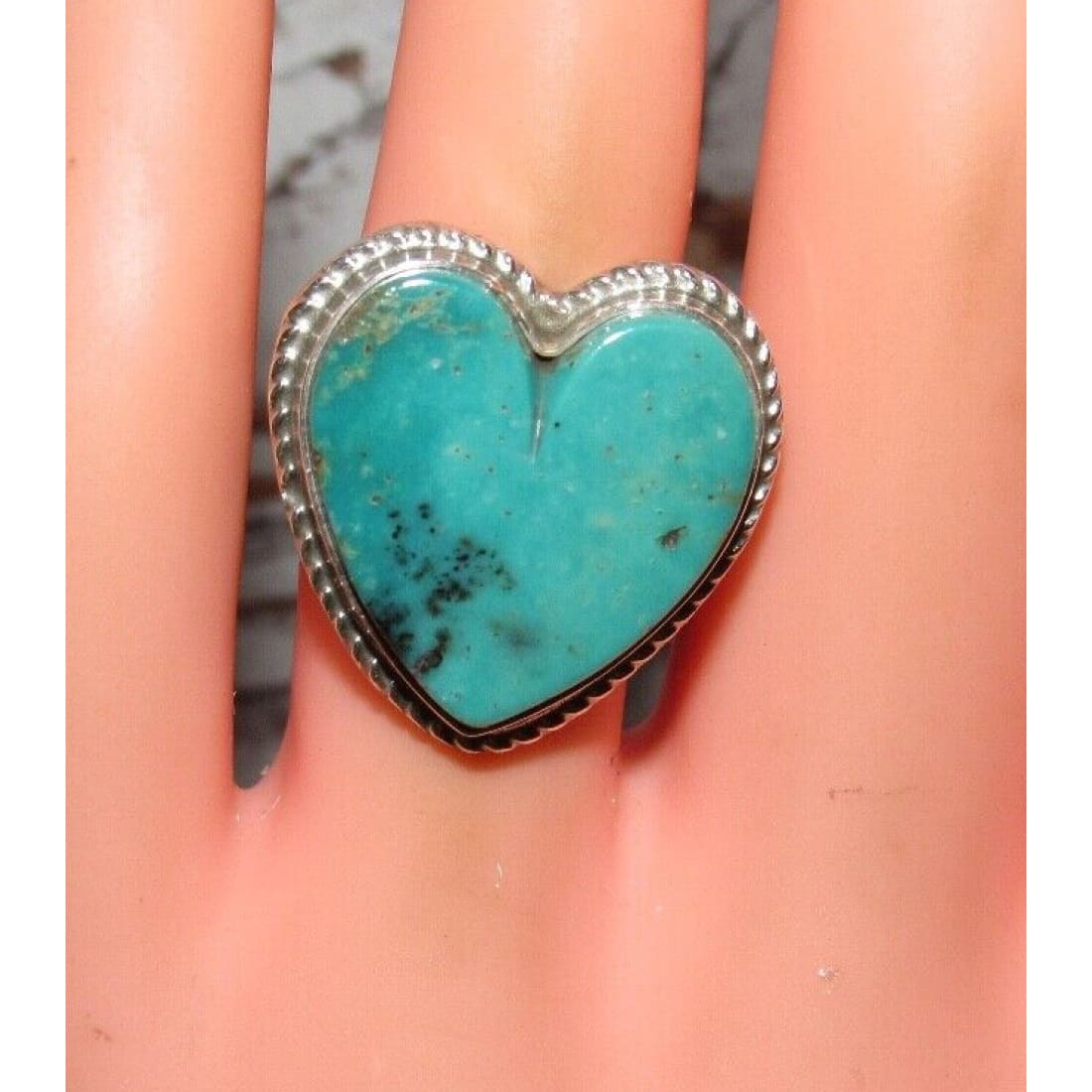 Navajo Royston Turquoise Heart Ring Sz 6 Sterling Silver