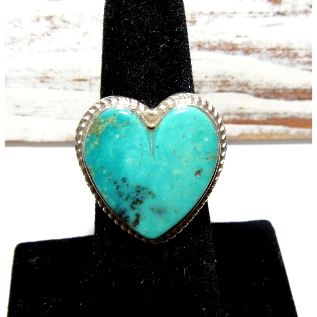 Navajo Royston Turquoise Heart Ring Sz 6 Sterling Silver