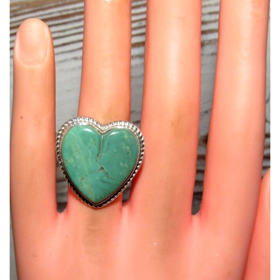 Navajo Royston Turquoise Heart Ring Sz 6 Sterling Silver