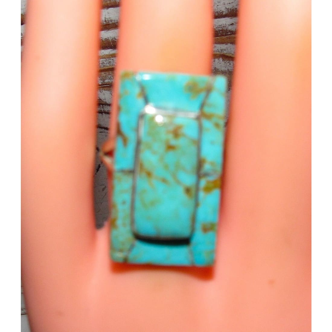 Navajo Royston Turquoise Inlay Ring Size 6.5 Sterling Silver