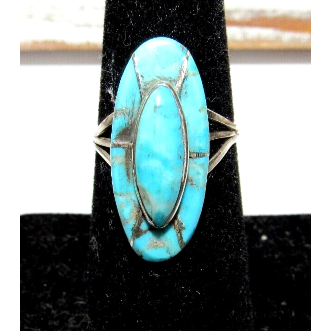 Navajo Royston Turquoise Inlay Ring Size 7 Sterling Silver