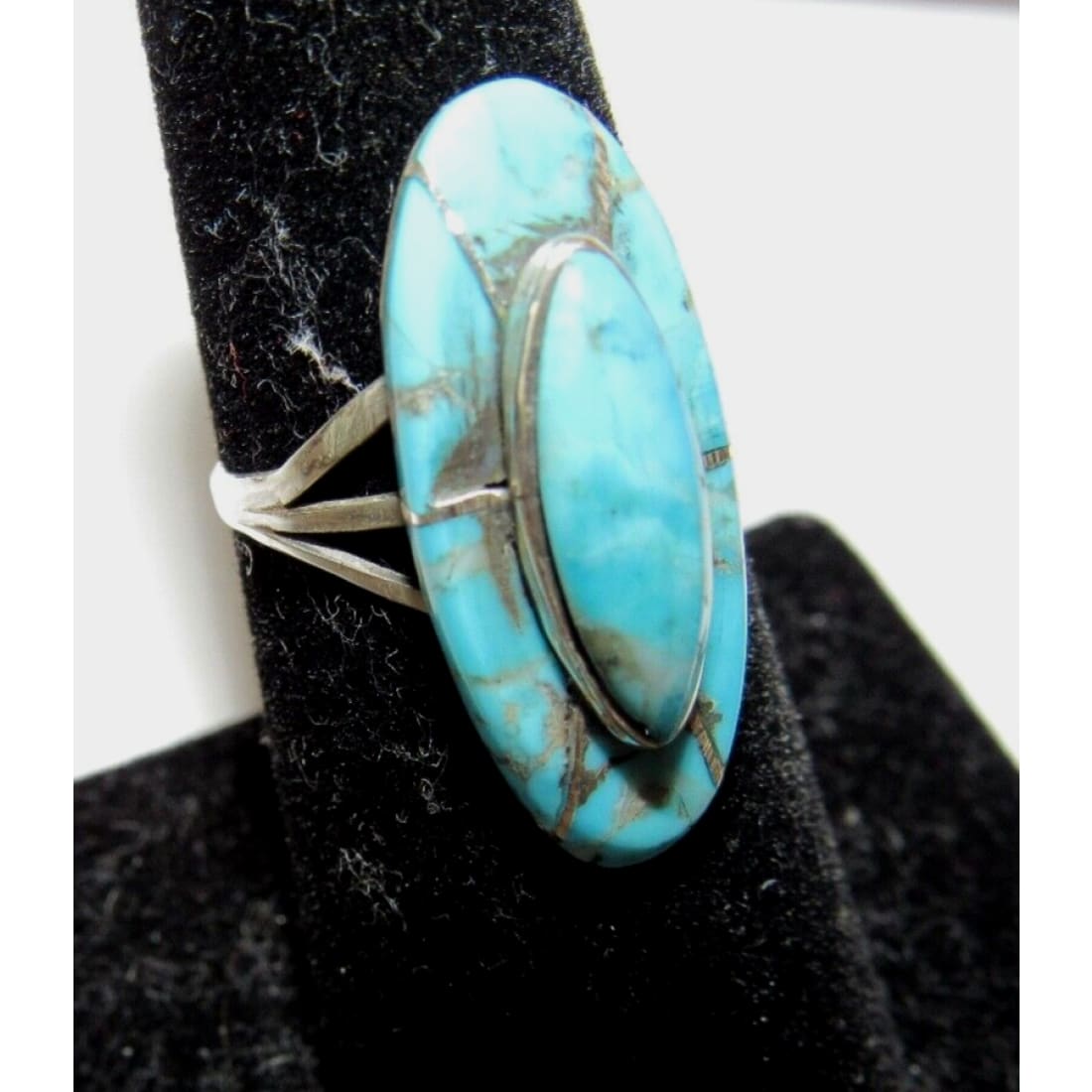 Navajo Royston Turquoise Inlay Ring Size 7 Sterling Silver