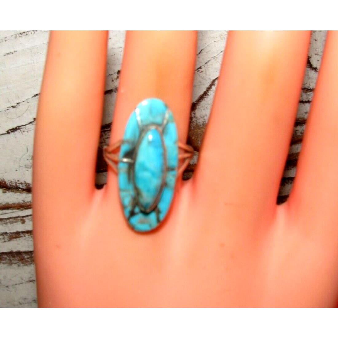 Navajo Royston Turquoise Inlay Ring Size 7 Sterling Silver