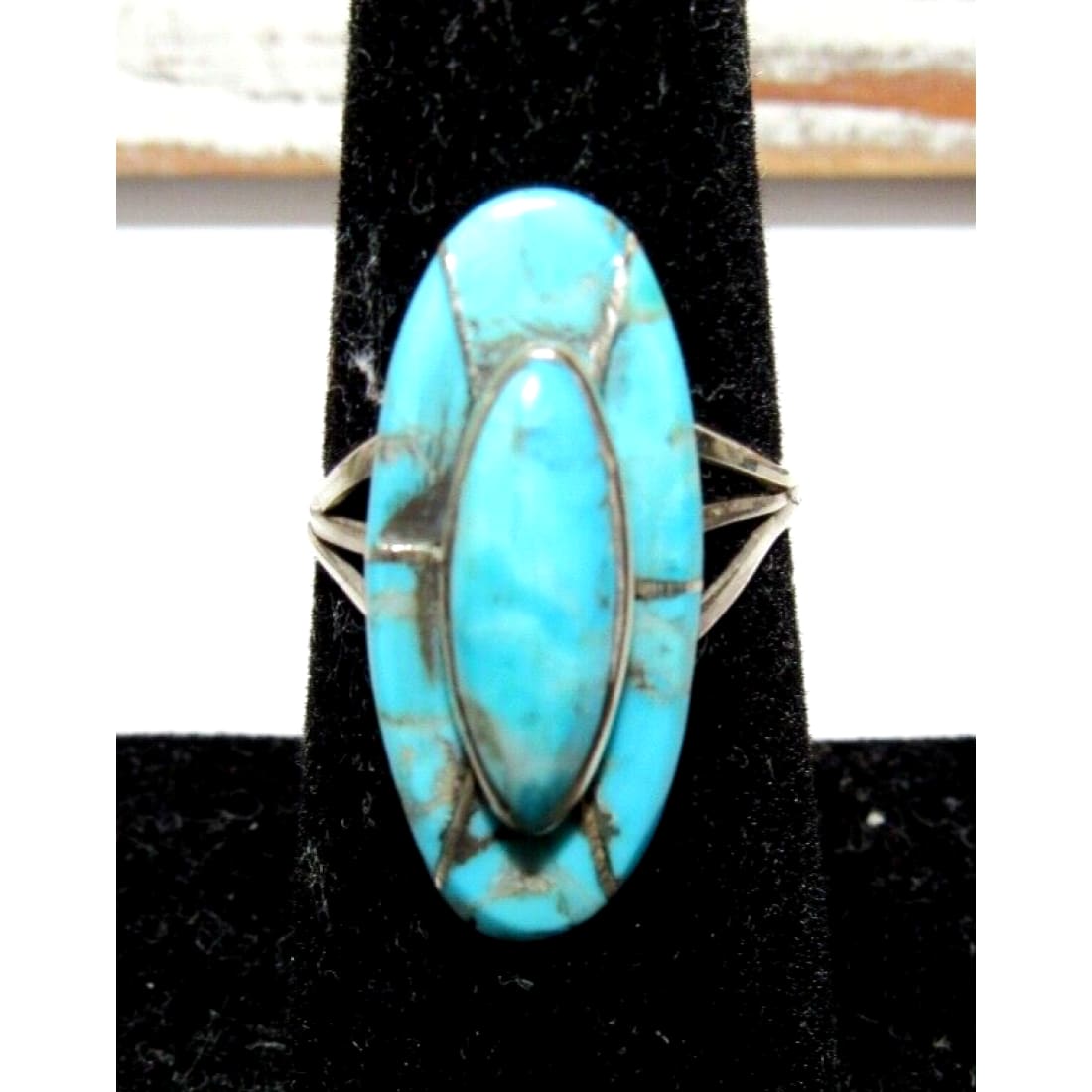 Navajo Royston Turquoise Inlay Ring Size 7 Sterling Silver