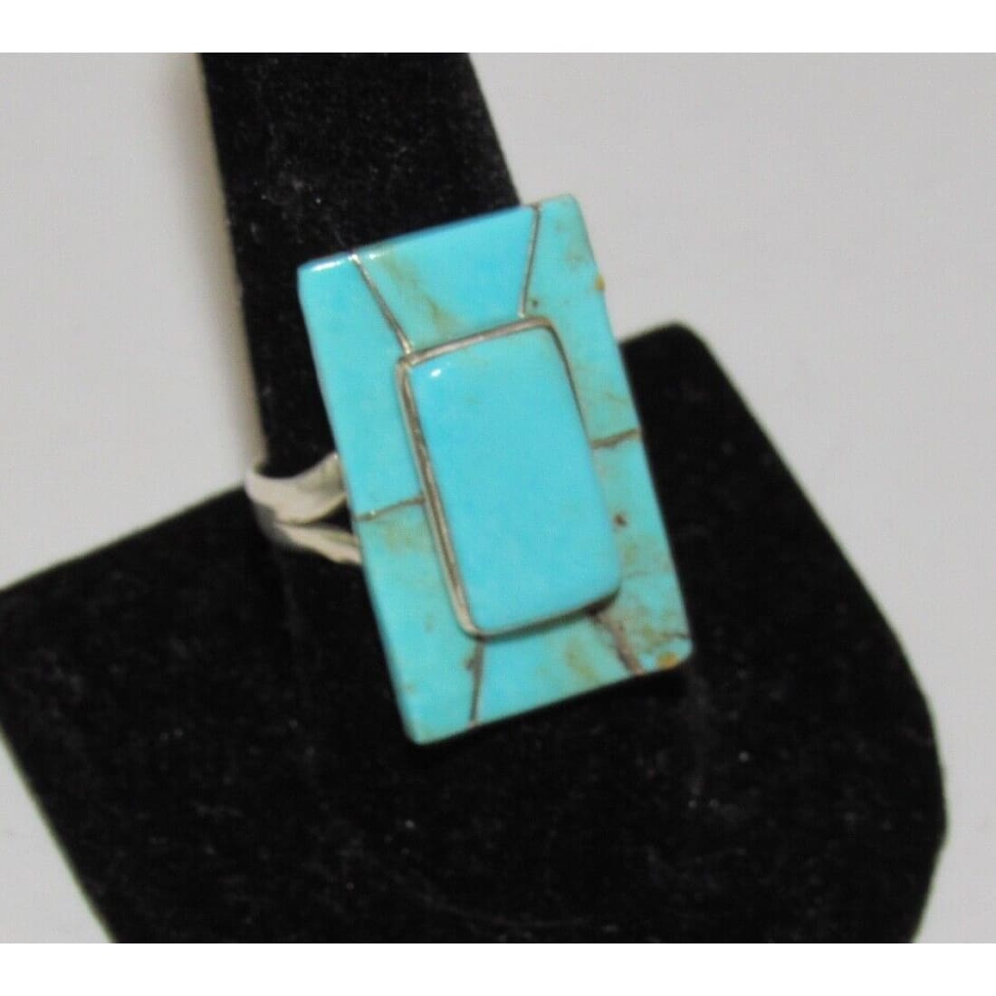 Navajo Royston Turquoise Inlay Ring Size 9 Sterling Silver