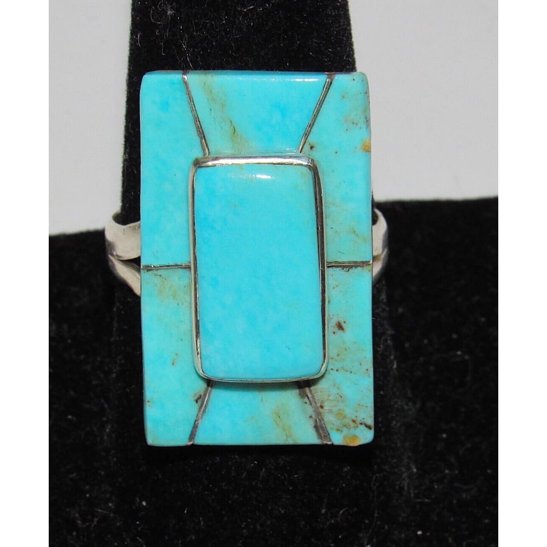 Navajo Royston Turquoise Inlay Ring Size 9 Sterling Silver
