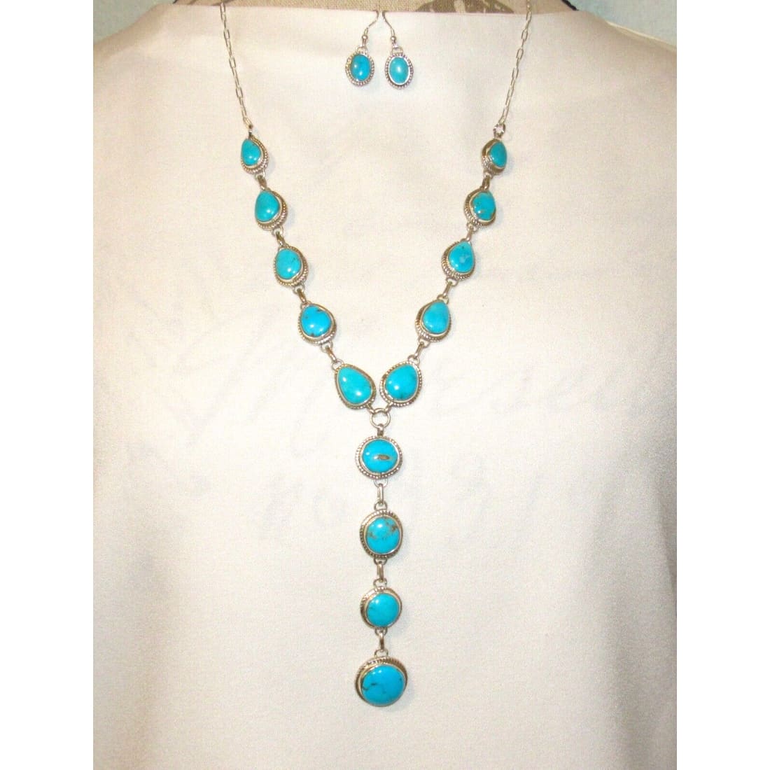 Navajo Royston Turquoise Lariat Necklace Earrings Set