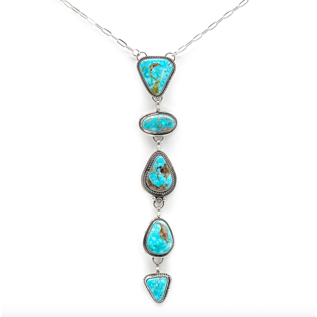 Navajo Royston Turquoise Lariat Necklace Sterling Silver K.