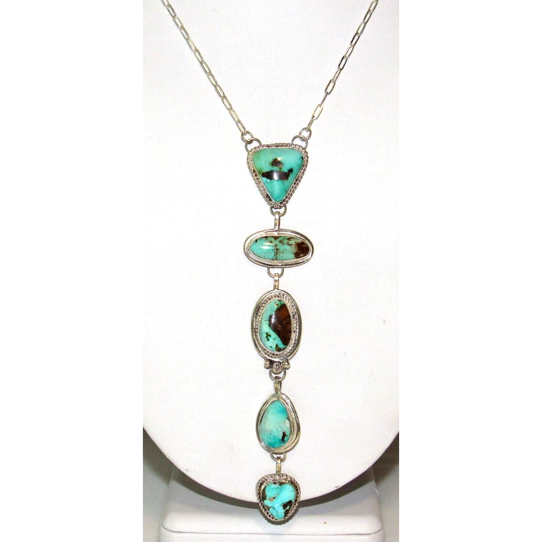 Navajo Royston Turquoise Lariat Necklace Sterling Silver K.