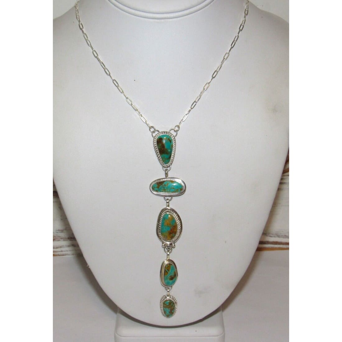 Navajo Royston Turquoise Lariat Necklace Sterling Silver K.