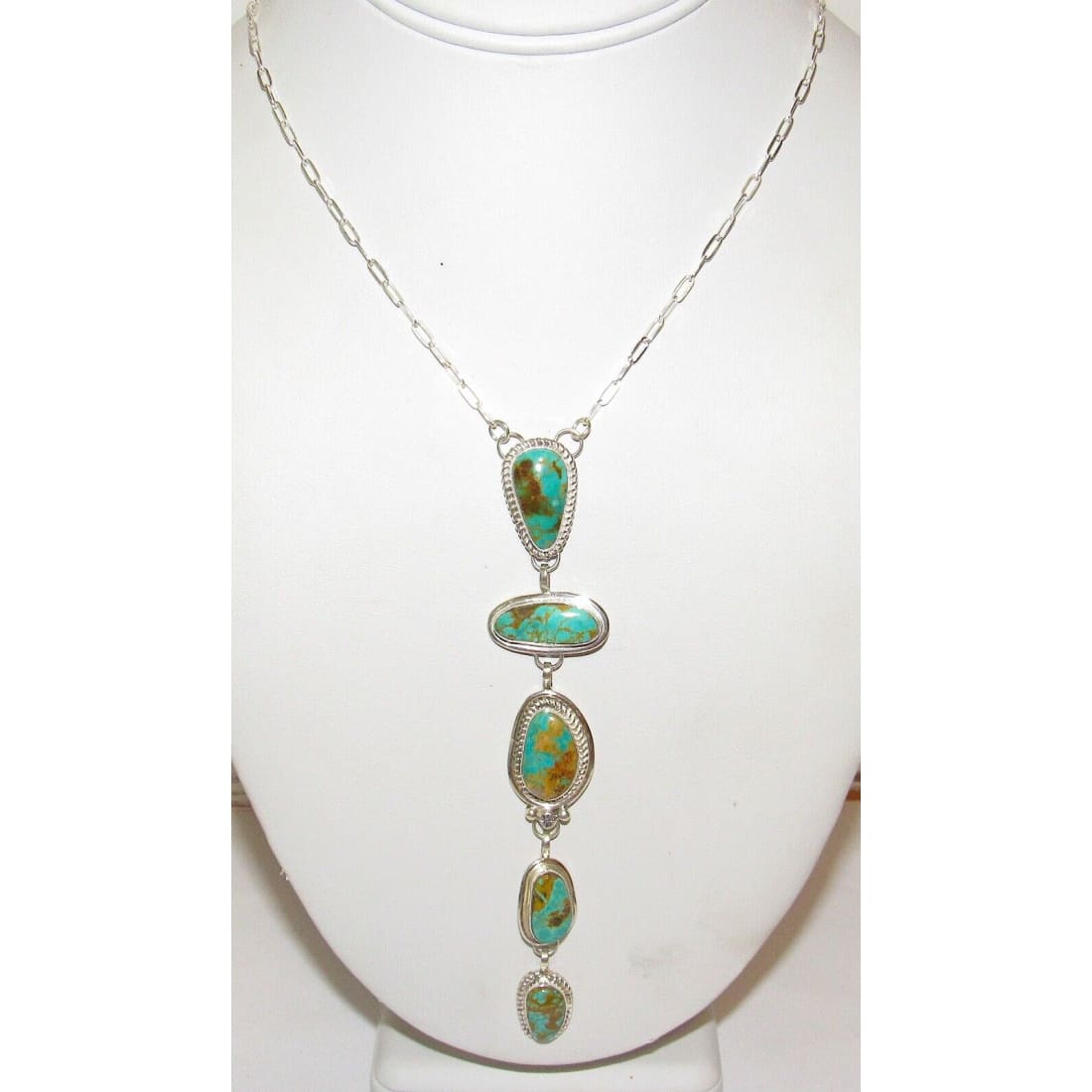 Navajo Royston Turquoise Lariat Necklace Sterling Silver K.