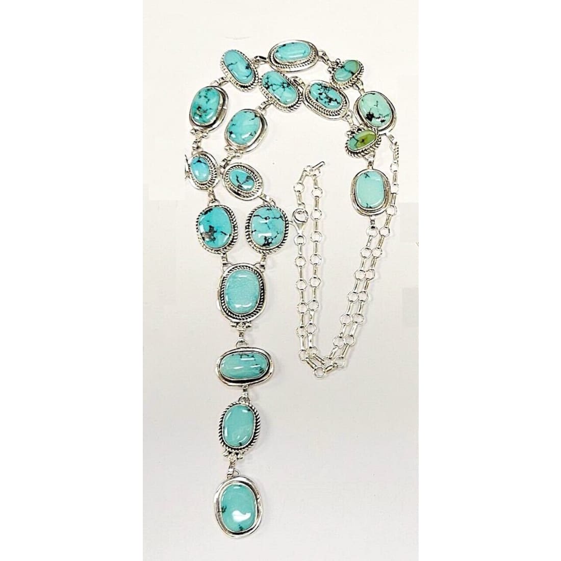 Navajo Royston Turquoise Lariat Necklace Sterling Silver K.