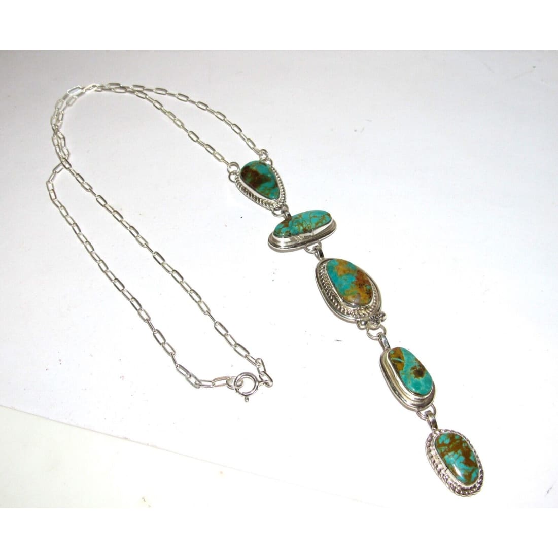 Navajo Royston Turquoise Lariat Necklace Sterling Silver K.