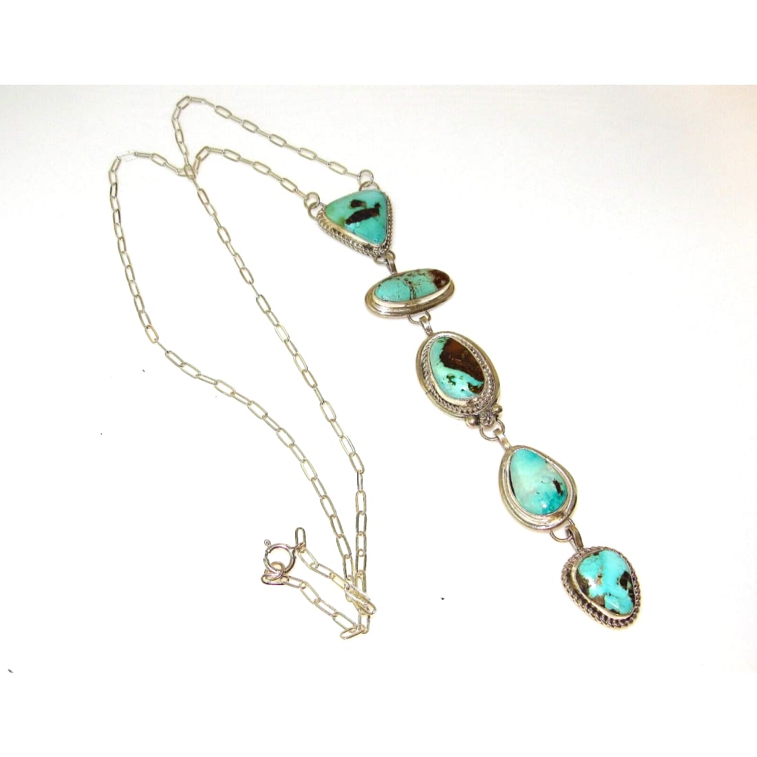 Navajo Royston Turquoise Lariat Necklace Sterling Silver K.