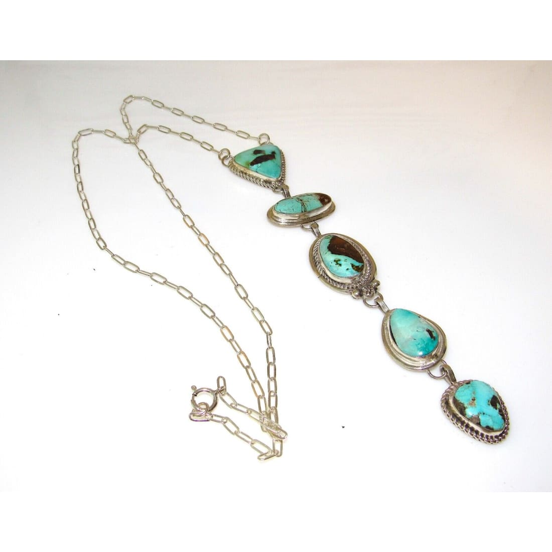 Navajo Royston Turquoise Lariat Necklace Sterling Silver K.