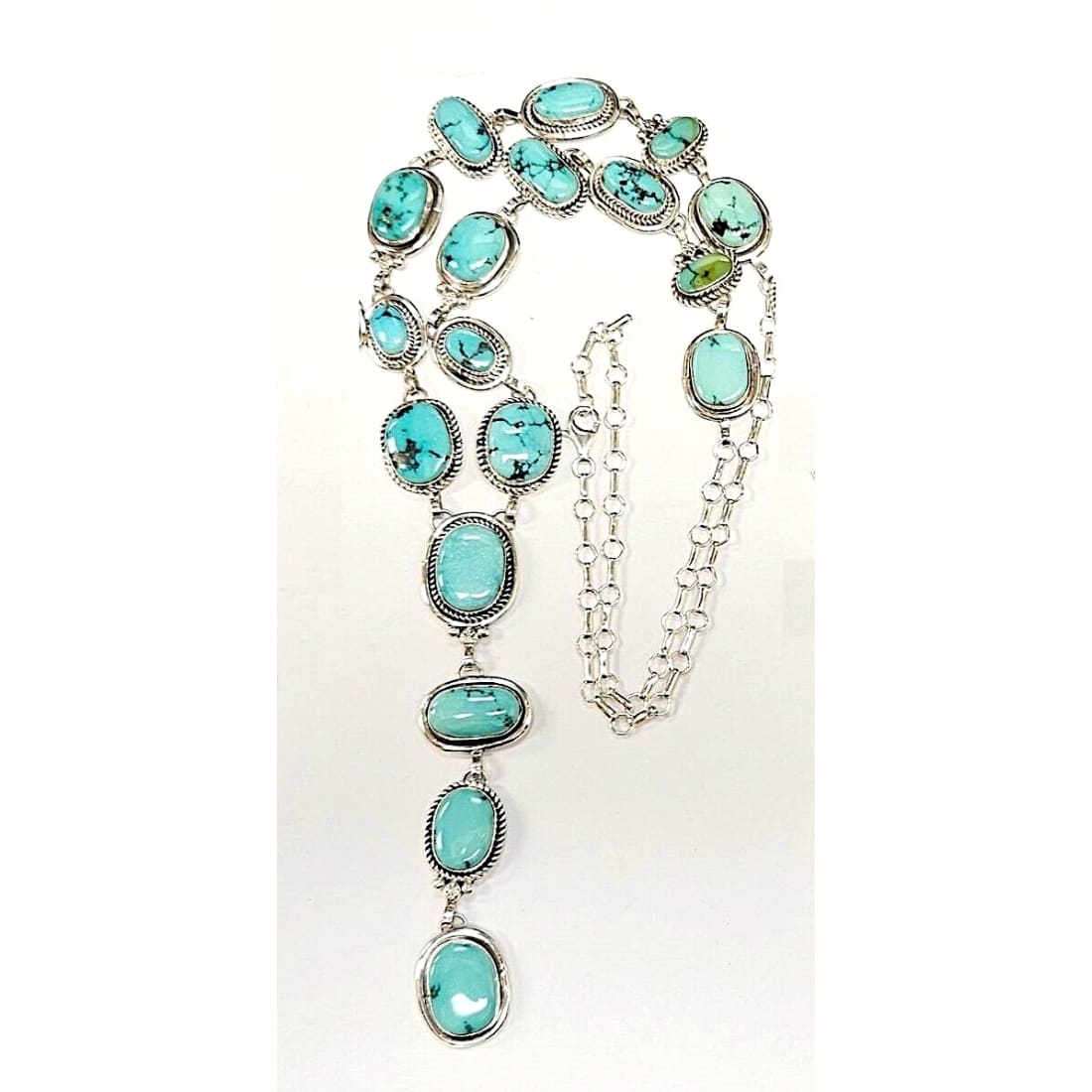 Navajo Royston Turquoise Lariat Necklace Sterling Silver K.