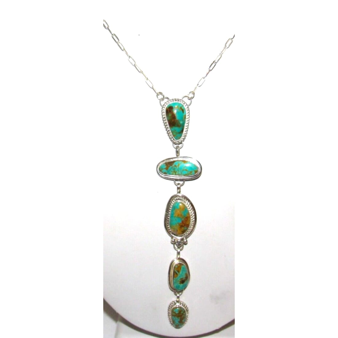 Navajo Royston Turquoise Lariat Necklace Sterling Silver K.