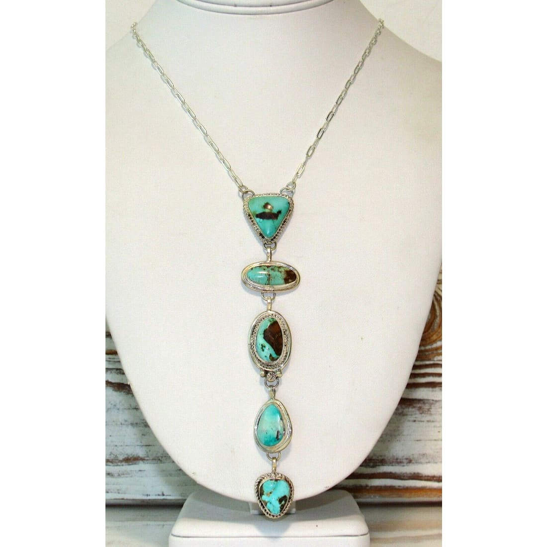 Navajo Royston Turquoise Lariat Necklace Sterling Silver K.