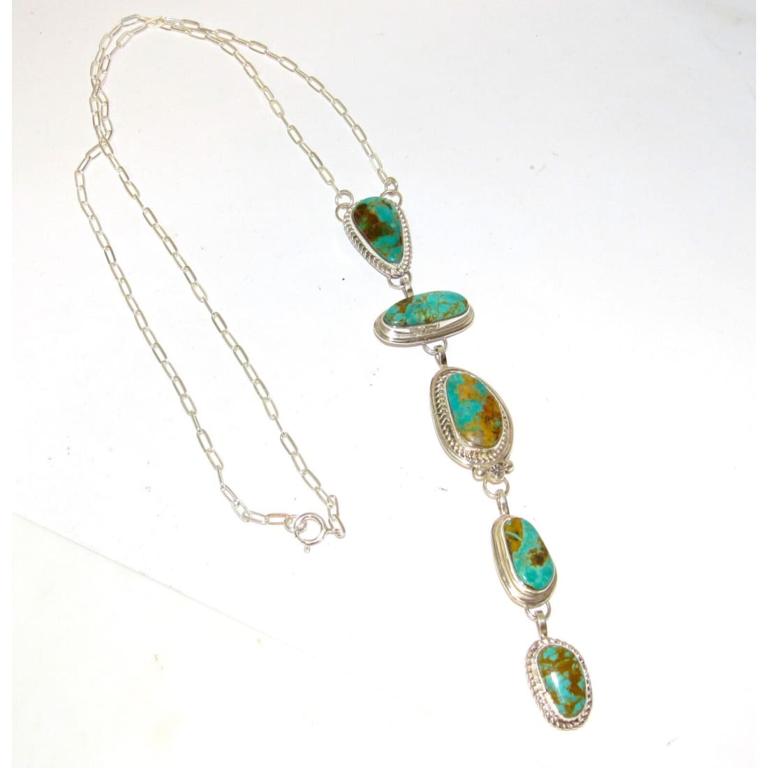 Navajo Royston Turquoise Lariat Necklace Sterling Silver K.