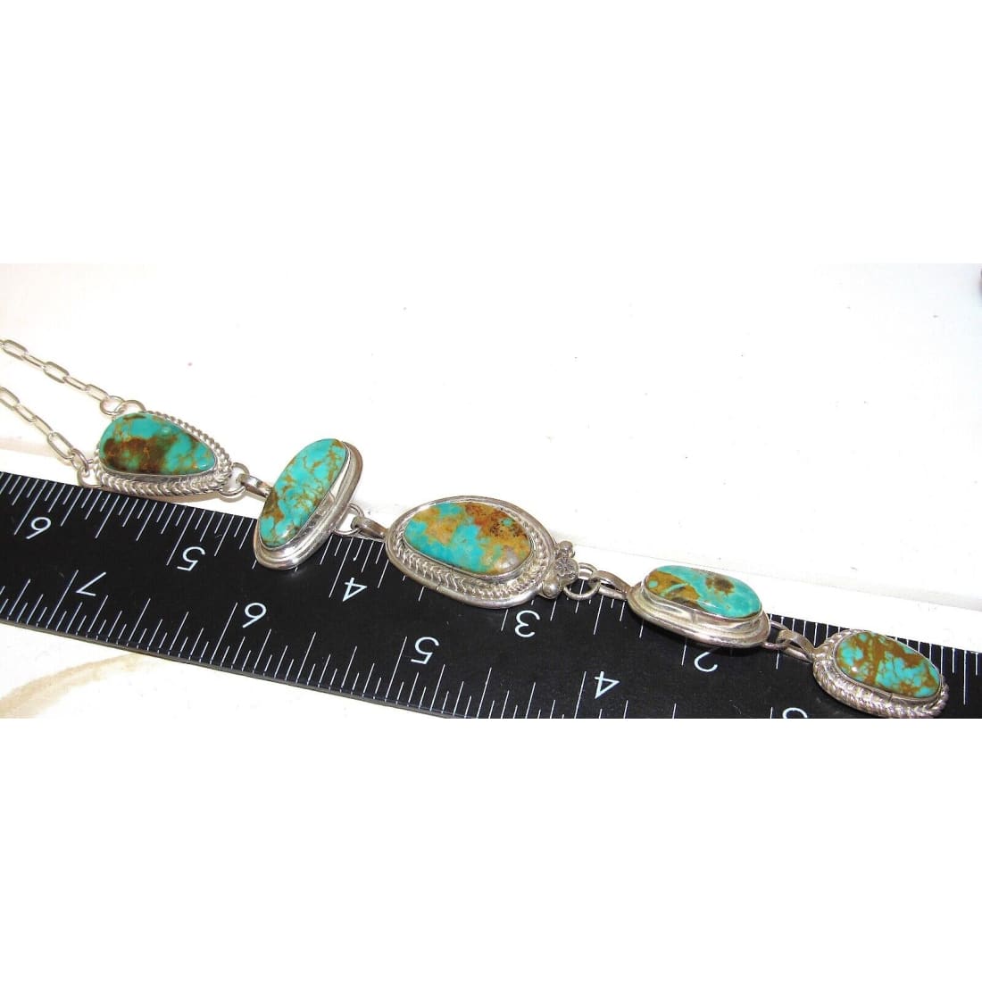 Navajo Royston Turquoise Lariat Necklace Sterling Silver K.