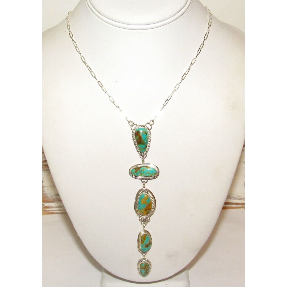 Navajo Royston Turquoise Lariat Necklace Sterling Silver K.